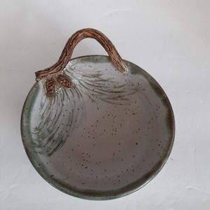 Artist Signed Stoneware Bowl Pinecones Earthy Masculine Versatile